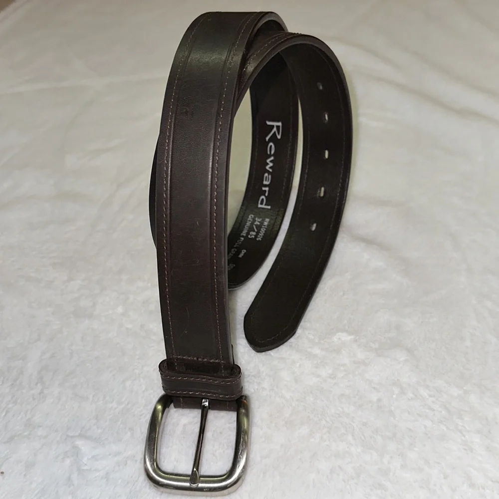 Reward Mens Full Grain Leather Deep Chocolate Belt 34